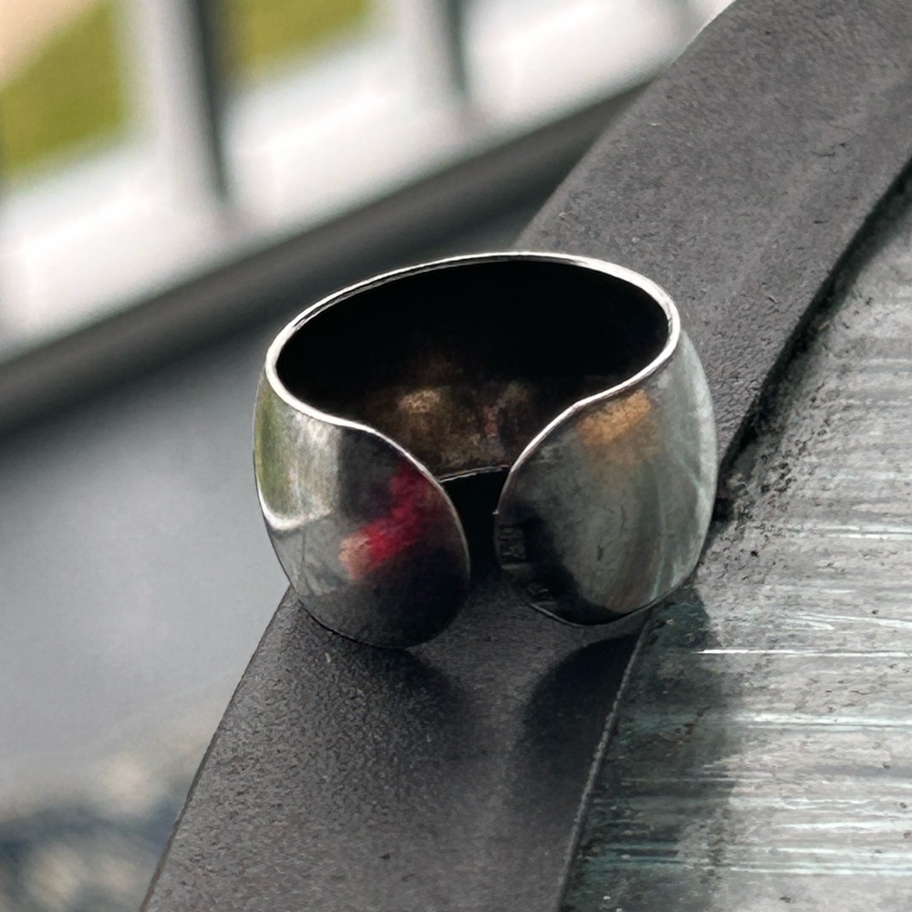 Vintage Stamped Signed Sterling Silver Wide Cuff Adjustable Ring - Picture 4 of 13